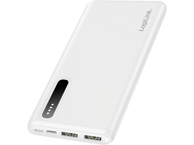 Powerbank m. LED indikator - 8000mAh, LiPo, 2xUSB-A, Hvid