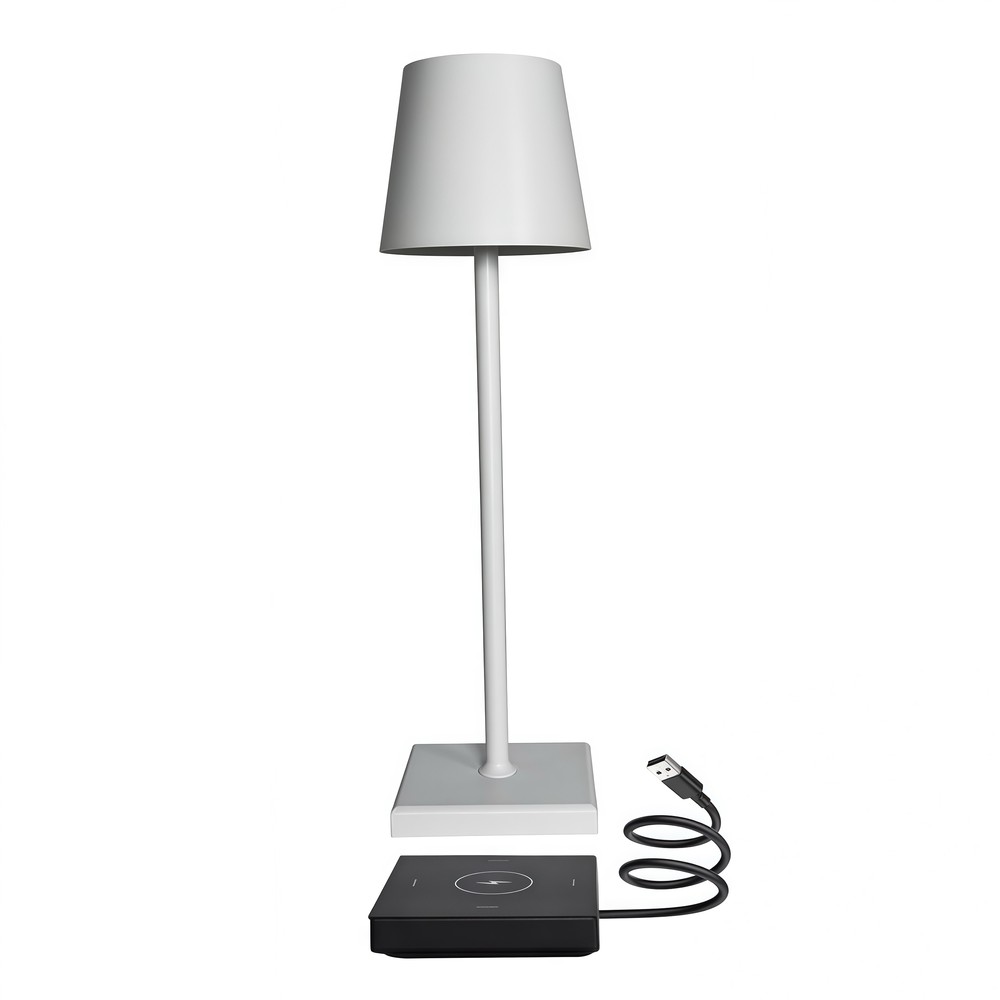 Candela LED bordlampe med trådløs opladning - Hvid, IP54, touch dæmpbar, inde/udendørs