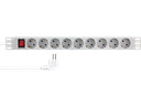 19" El-rackpanel - 9 x CEE7/3 hun, ON/OFF kontakt, Grå (2m)