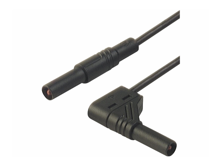 Kontaktbeskyttet testledning, 2 x 4mm Banan, 16A, Sort (1m)