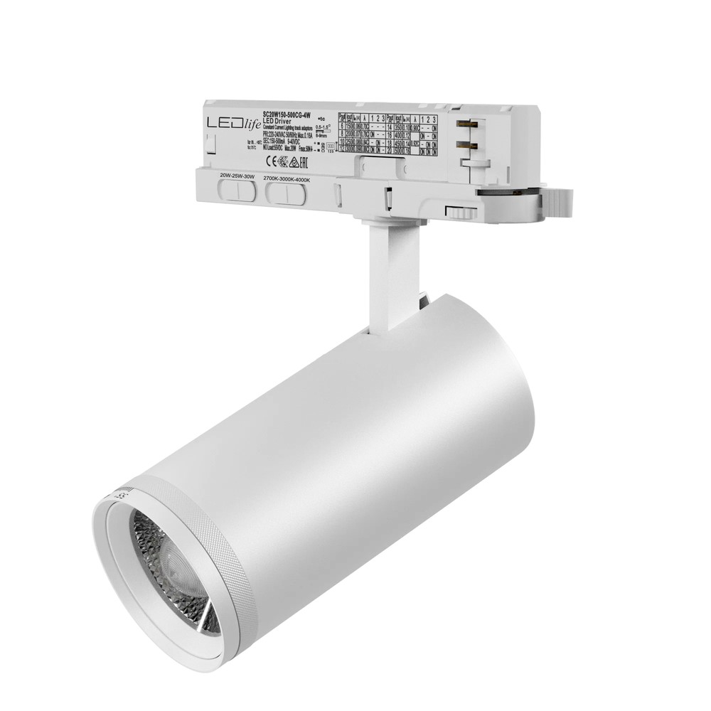 LEDlife Zoom justerbar skinnespot 30W - CCT + lysstyrke + spredning, Hvid, RA92, 3000lm, 3-faset