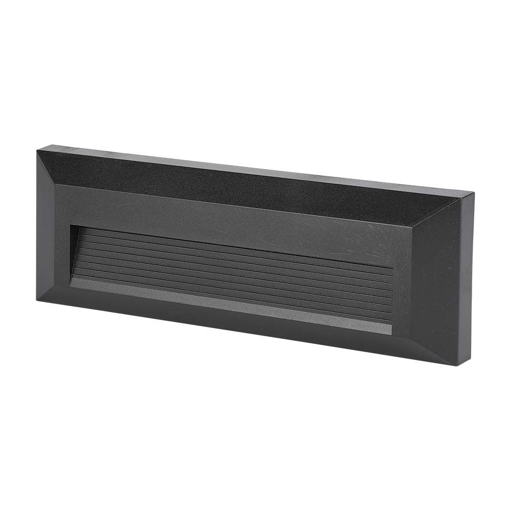 Trappelys med LED, 3000K, Sort hus, Rektangel, Effekt 3W, 110lm, RA80, IP65