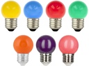 G45 LED kronepære sæt - 240V / 1W E27, ass. farver (7 stk.)