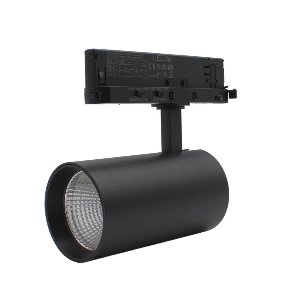 LEDlife CCT justerbar skinnespot 28W - Sort, Justerbar CCT + lysstyrke, RA90, 3200lm, Flicker free, 3-faset