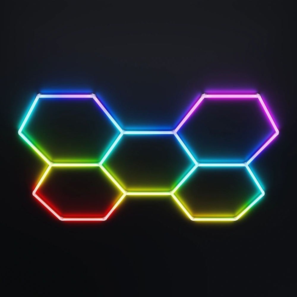 Hexagon RGBIC 5 felter komplet sæt - 80W inkl. bluetooth controller og strømforsyning - 230V input