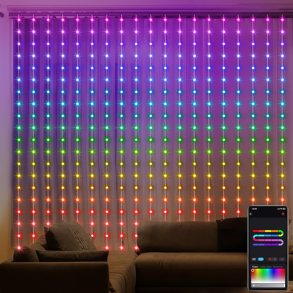 RGBIC Lysgardin 2x2 meter med 5,5W effekt og IP67-klassificering - 5V indgang