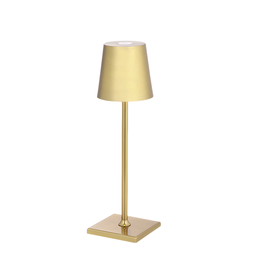 Opladelig LED mini bordlampe i Guld med touch dæmpning og IP54 beskyttelse