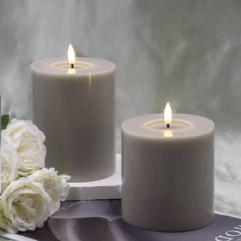 Taupe grå Led Vokslys, 2 PAK, Med 3D flamme, og timer, IP20