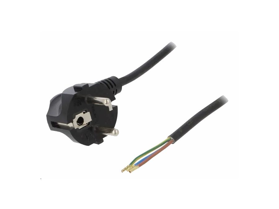 Strømkabel - 90° CEE7/7 til løs ende, 3x0,75mm², Sort (1m)