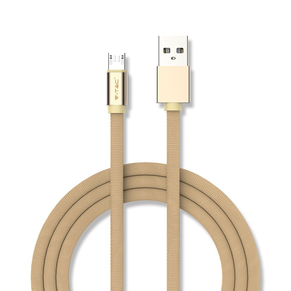 1m Micro USB Fletkabel - Guld, Bomuldsstof, Ruby Serie
