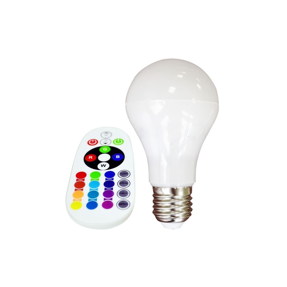 V-Tac 6W RGB LED pære med RF fjernbetjening, E27 fatning, 230V input, 470lm, RA80