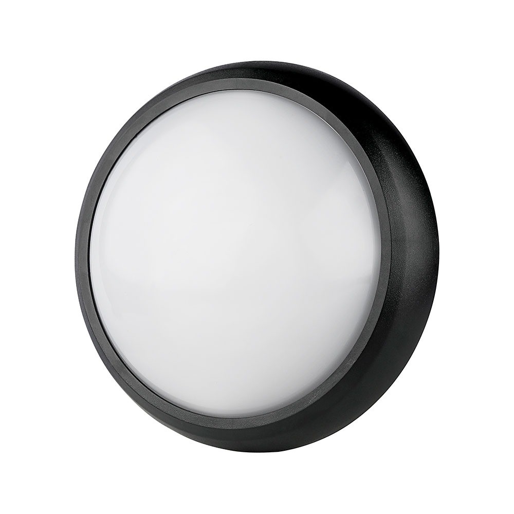 12W Sort IP54 Dome Lys - 3000K, Fuld Rundet, Husmonteret, 840lm, RA70
