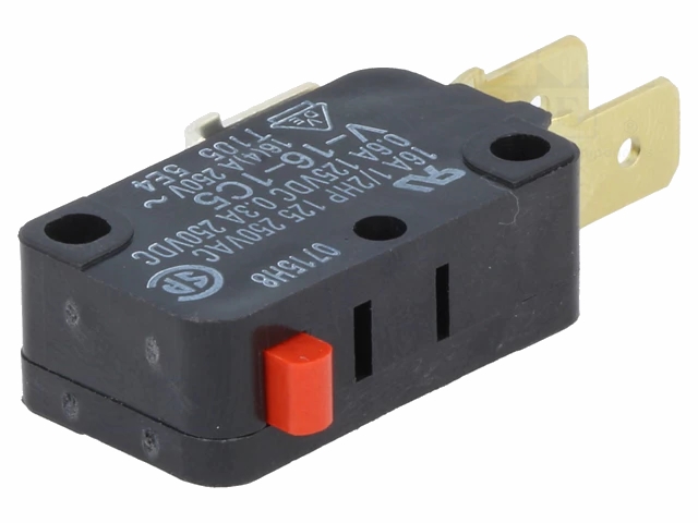 Mikroswitch u. arm - 16A/250V, ON-(ON) SPDT, 6,3mm spadestik