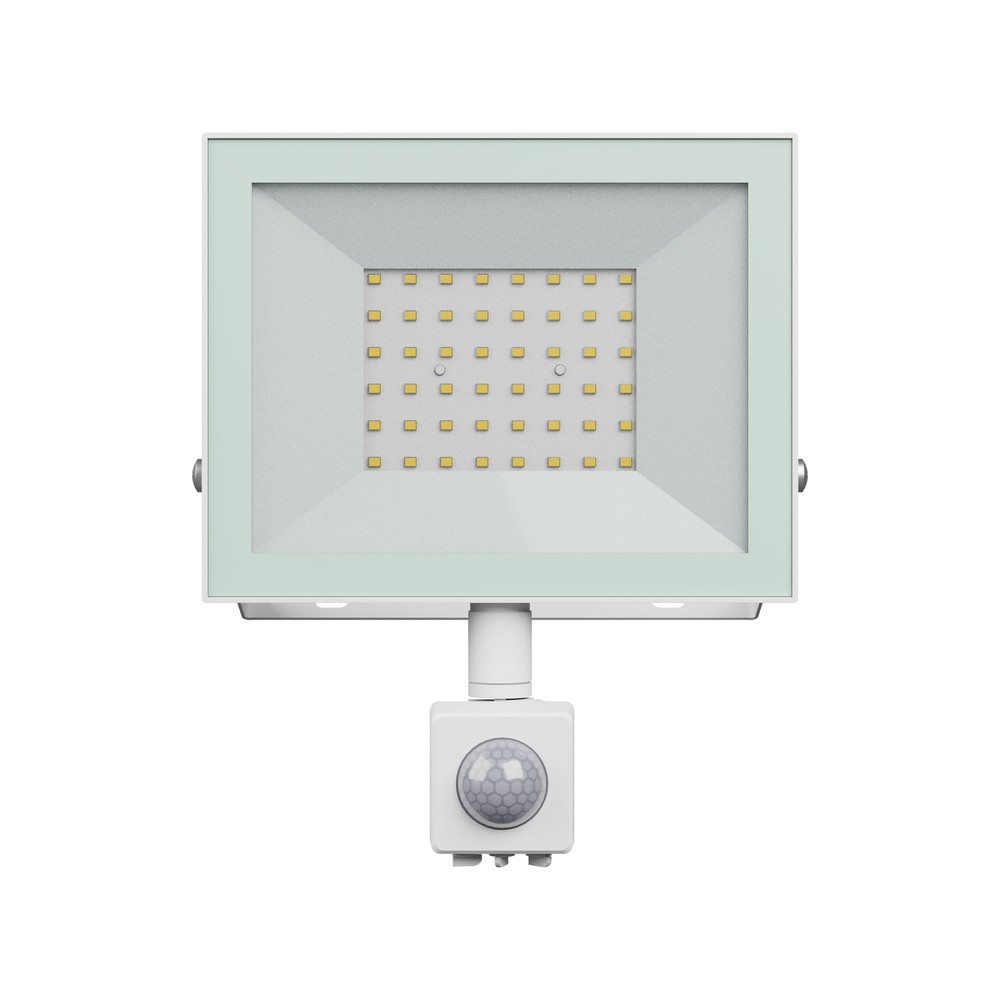 Projektør med PIR sensor: Noctis Lux 4, 50W, Varm hvid, IP44, Hvid, 230V, 176x221x53mm