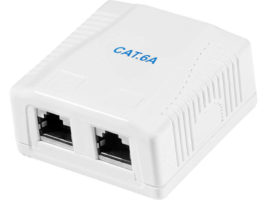 Cat.6A udtag til vægmontage - 2 x RJ45 hun, uskærmet