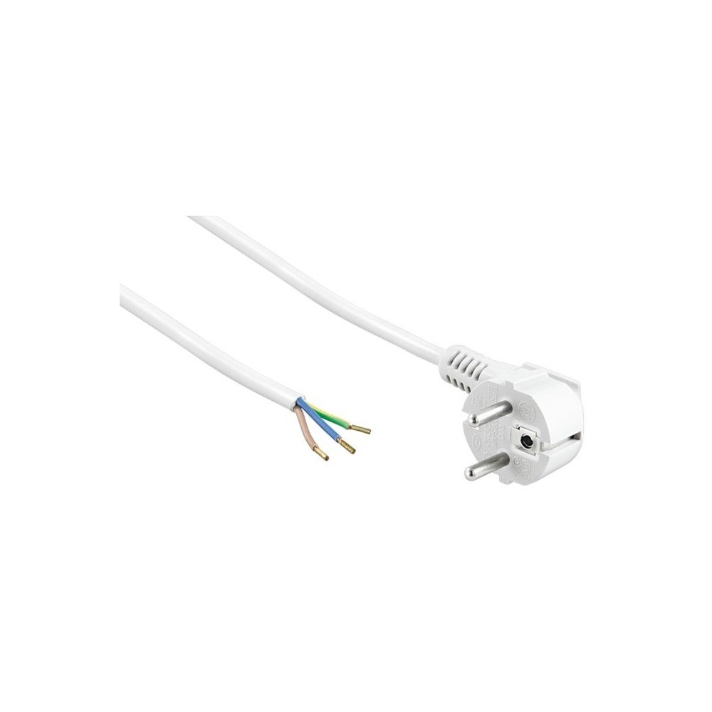 1,5 meter hvidt strømkabel med Schuko stik og afisolerede ledninger, 250V, 16A, IP20 indendørs