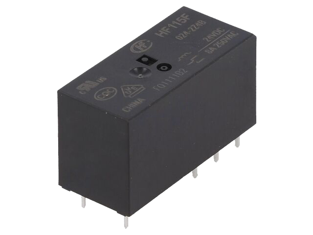 Miniature relæ - 24VDC 8A, 2 x skifte (DPDT), 8-ben 5mm