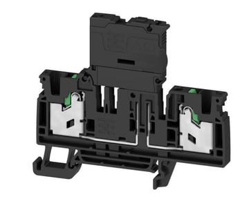 Sort sikringsklemme SNAP IN 2 vandrette tilsutninger 4mm2 med LED  (10-36VDC) silringstørrelse ( 5x2