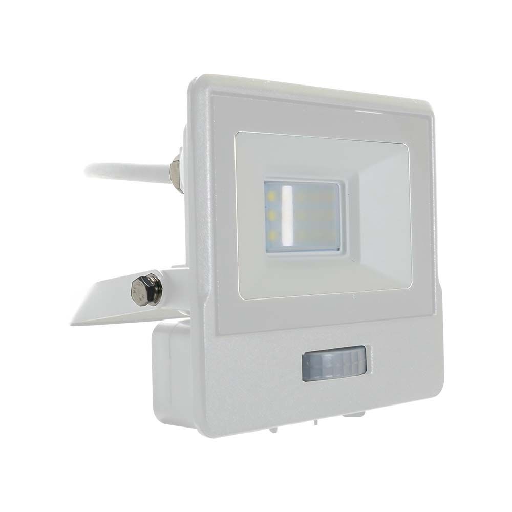 10W Projektør med PIR Sensor og Samsung Chip i Hvid Hus, 4000K, 1m Kabel