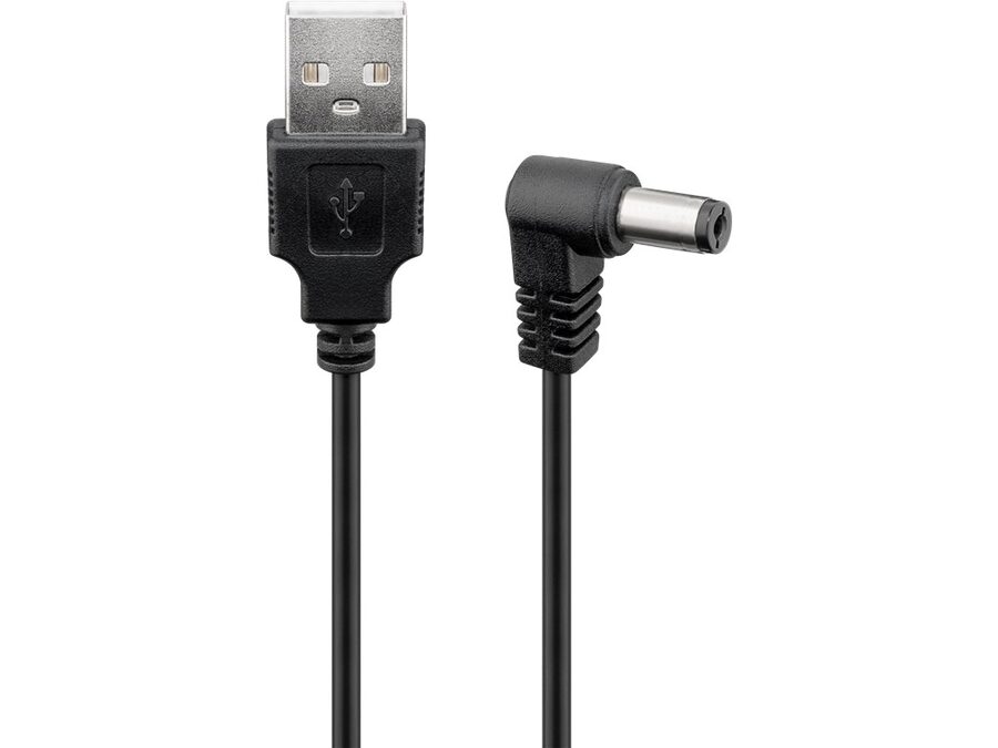 USB strømkabel - USB-A han til 5,5x2,5mm DC han, Sort (0,5m)