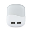 0,45W Natlys LED (EU stik) med USB Samsung chip 3000K - firkantet - Energibesparende natbelysning med USB og Samsung chip i varmt hvidt lys - firkantet design