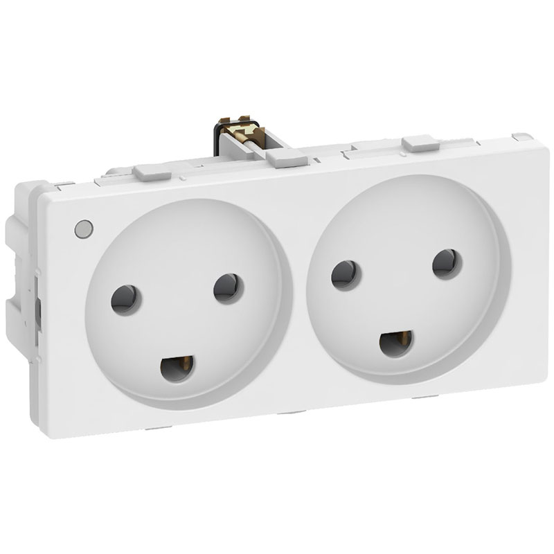 Fuga vandret stikkontakt m. jord og LED lampe 2 modul - hvid