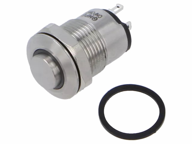 Vandalsikret stålkontakt, 1P OFF-ON Ø12mm, Blå 12V LED