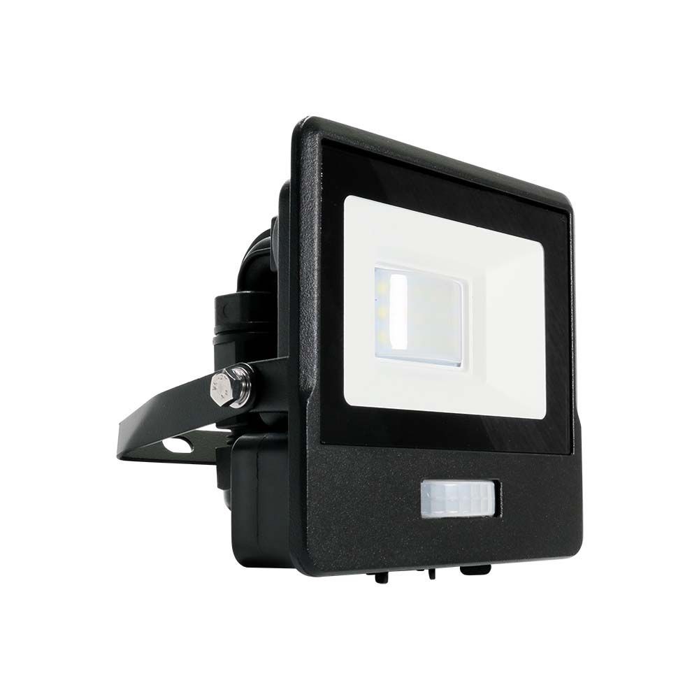 10W LED Projektør med PIR Sensor, Samsung Chip, 4000K, Sort Hus - Energibesparende belysning til udendørs brug