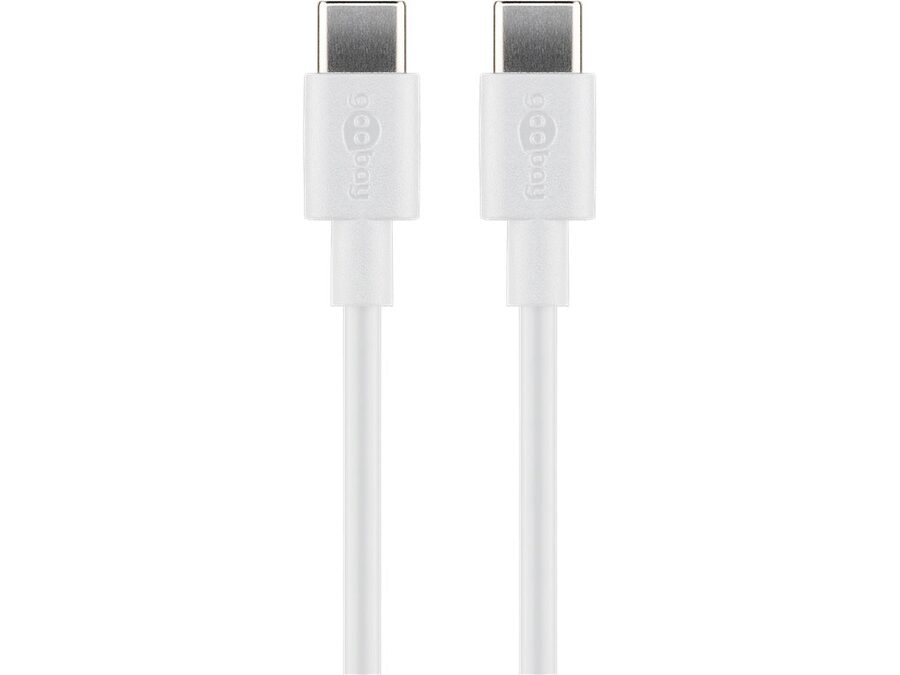 USB 2.0 kabel - 2 x USB-C han, 3A (60W), Hvid (1m)