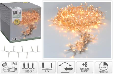 Snake lyskæde 1200 LED varm, transp, IP44,8/16t