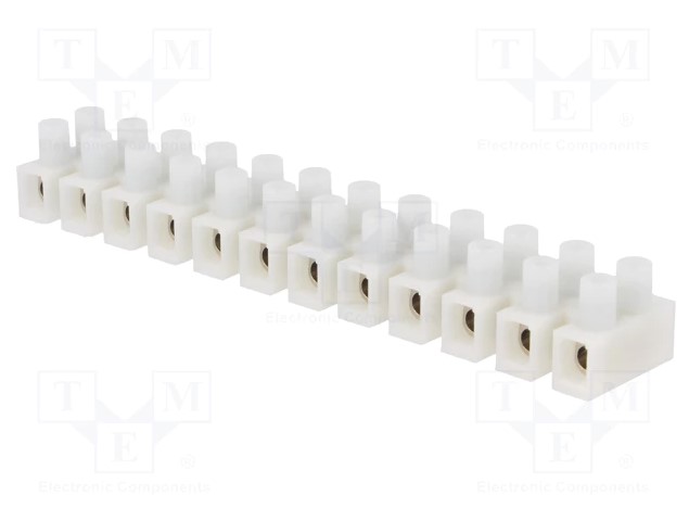 Klemrække m. bladfjeder - 12 x 6mm², 500V/41A, Hvid