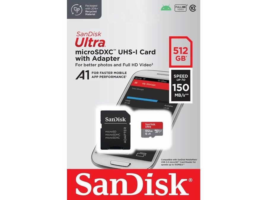Ultra microSDXC kort m. adapter - 512GB (UHS-I)