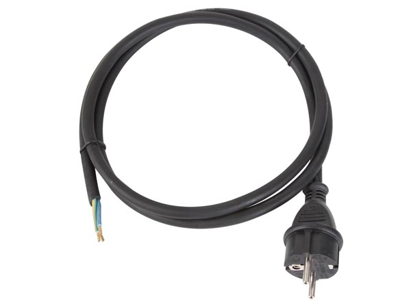 Gummiledning - 3G2.5 CEE7/7 (IP44) til løs ende, Sort (1,5m)