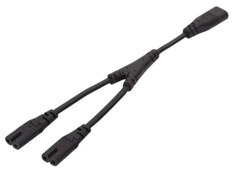 Y Strømkabel - C8 han til 2 x C7 (8-tal) hun, Sort (30cm)