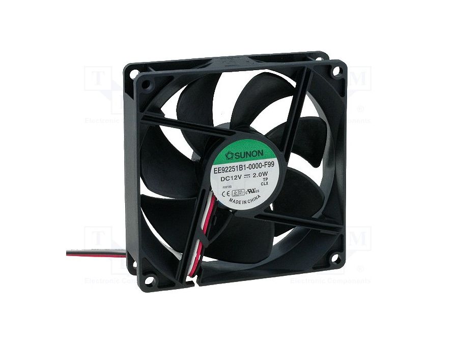 DC blæser - 92x92x25mm 12Vdc / 2W m. kugleleje (3 ledninger)