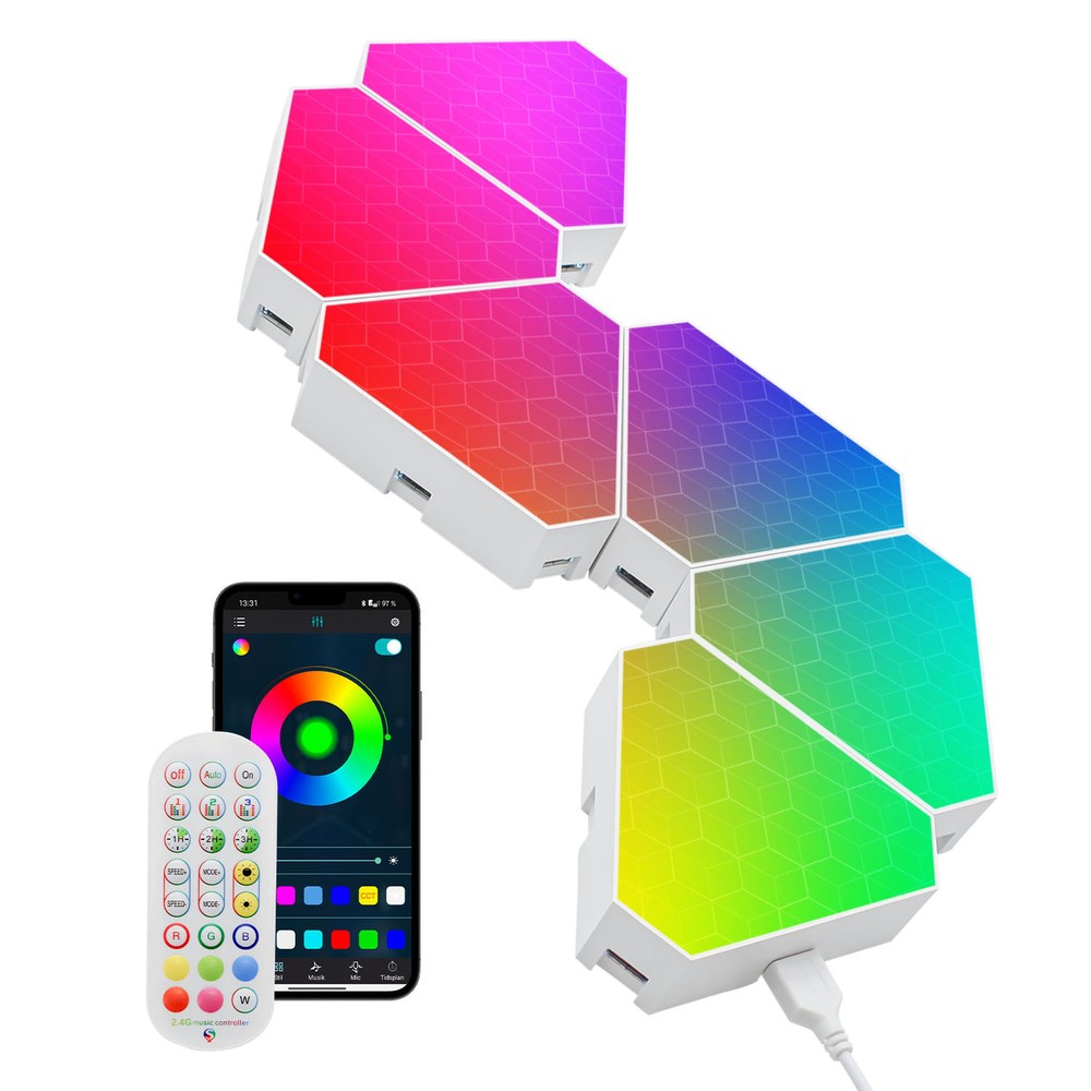 RGBIC Trekant Væglys 6 stk. sæt med 6W effekt og 5V input. Moderne belysning til enhver indretning.