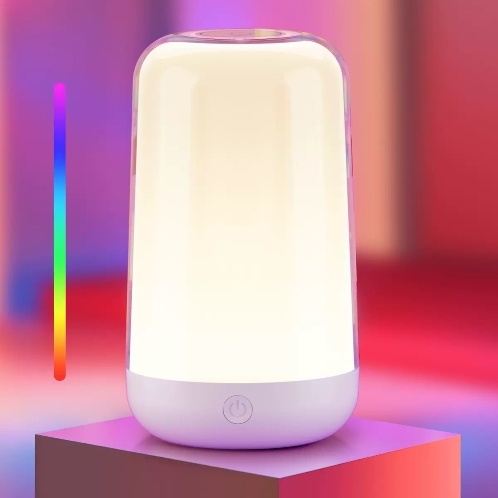 Opladelig RGB+CCT LED bordlampe/natlampe - Hvid, touch dæmpbar, IP20 indendørs, 5W, RA80