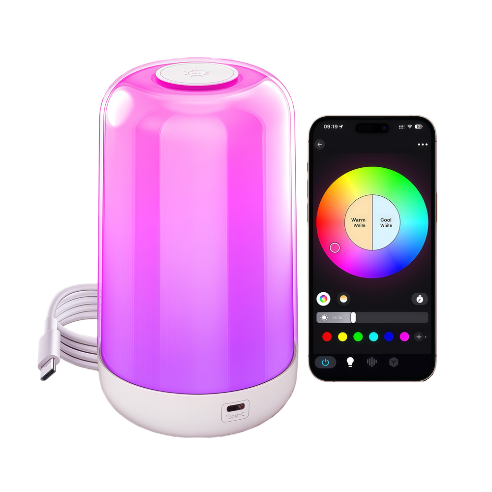 RGB+CCT LED Bord/Natlampe - Bluetooth, Hvid, Touch Dæmpbar, IP20 Indendørs, 5W, RA80, 5V DC USB Input