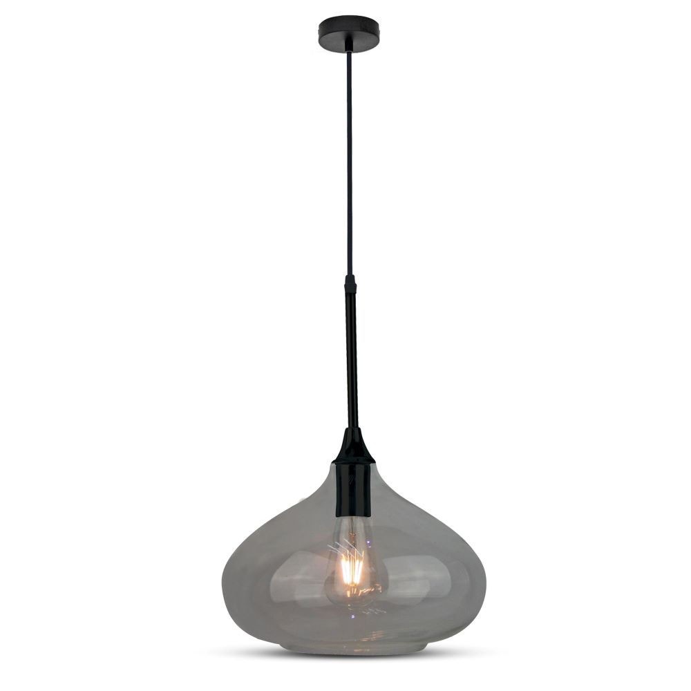 Moderne glas pendellampe i glansfuldt sort design med en diameter på 280 mm og E27 fatning.