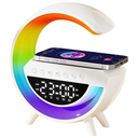 G-formet RGBIC lampe med trådløs oplader i hvid finish og Bluetooth-teknologi - 24x23cm - 3W effekt - 5V USB input