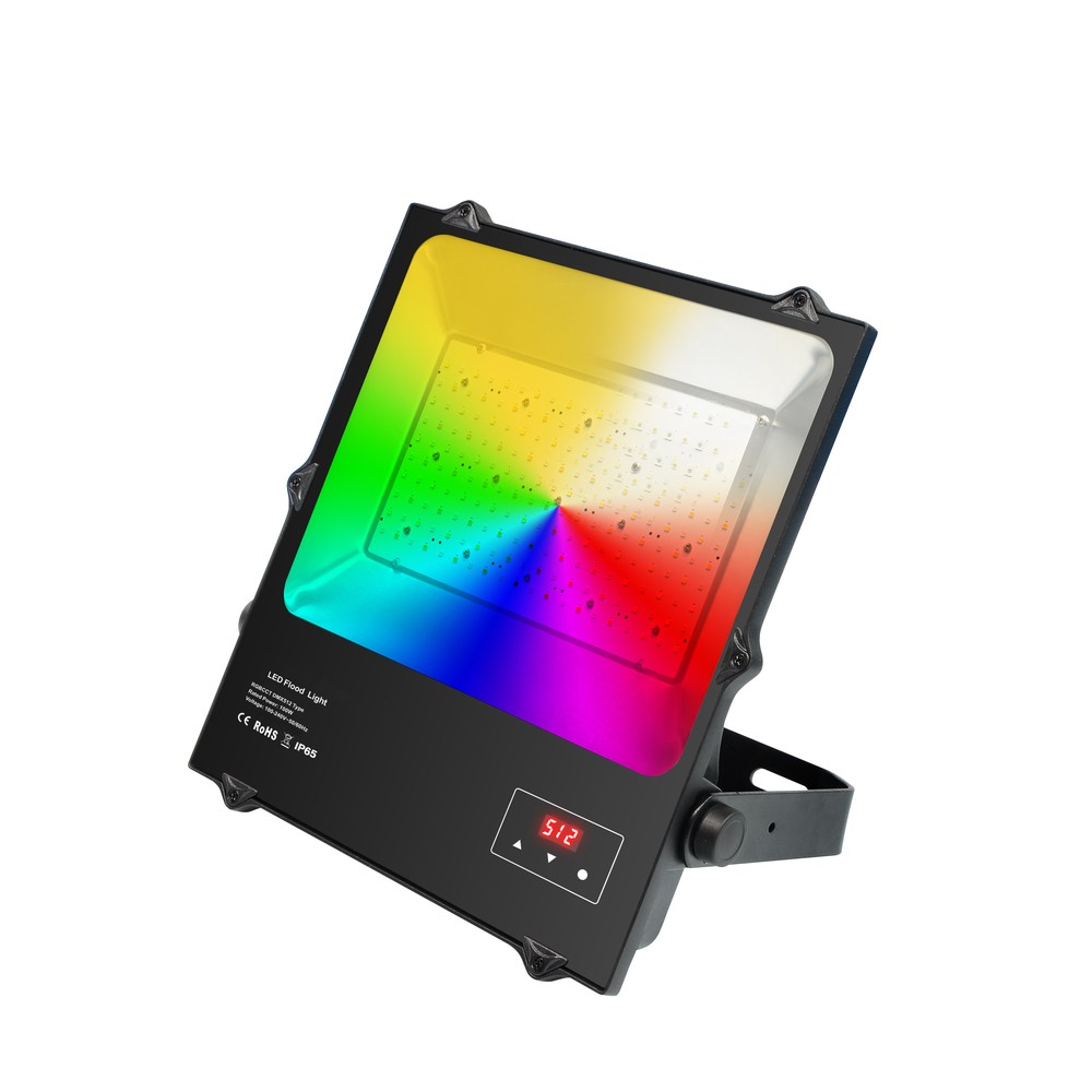 RGBW DMX projektør - 100W, DMX512, IP65, 6100lm, RA80, 230V, Vandtæt LED projektør med farveskift og DMX-styring
