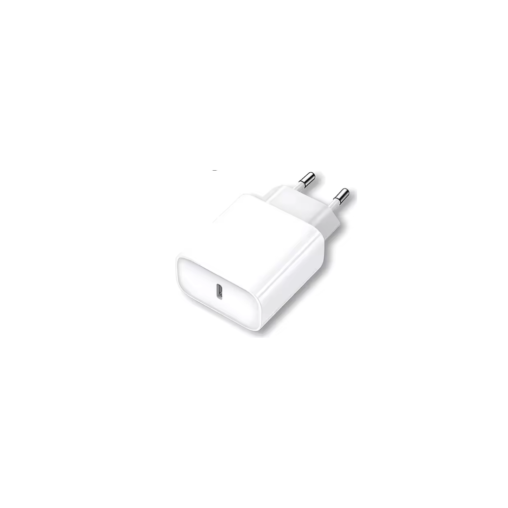 Hvid USB-C oplader med 20W effekt til mobil og lamper