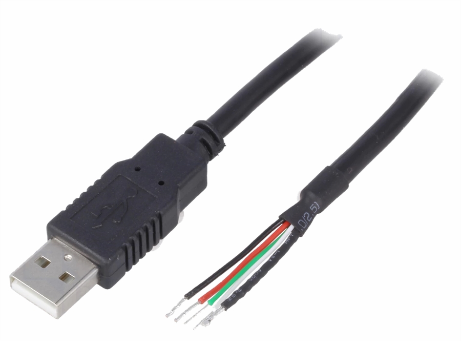 USB 2.0 kabel - A han til løs ende, Sort (2m)