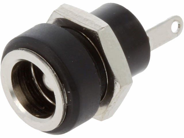 DC fatning - 5,5 x 2,5mm, Rund til kabinet, Sort
