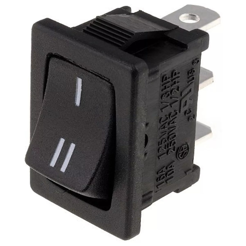 Vippekontakt - 1P ON-(ON), 10A/250V, 4,8mm 19,4x13mm Sort