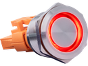 Trykkontakt, stål - 2P ON-ON 15A/250V, RØD LED (Ø22mm)