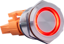 Trykkontakt, stål - 2P ON-(ON) 15A/250V, RØD LED (Ø22mm)