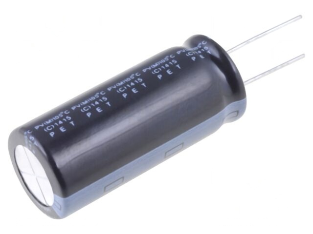 100uF 450V Lodret elektrolyt, Ø18x40mm (105°C)
