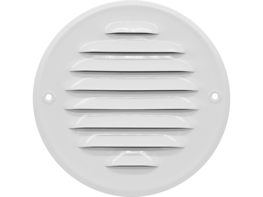 Rund væg-ventilationsrist, rustfrit stål - Ø100mm, Hvid