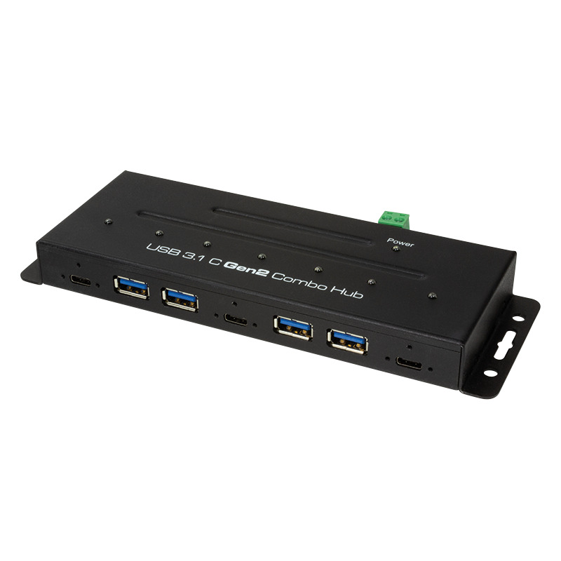 Industriel USB 3.2 hub - 4xUSB-A + 3xUSB-C port, metal, Sort